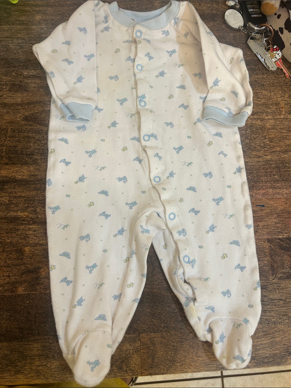Infant Footed One-Piece in White and Light Blue